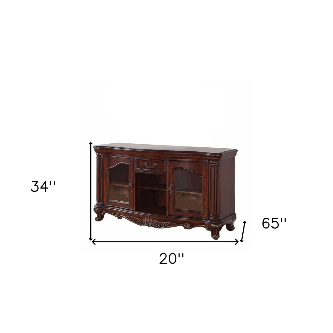 20" Brown Cabinet Enclosed Storage TV Stand with Bookcase Image 6