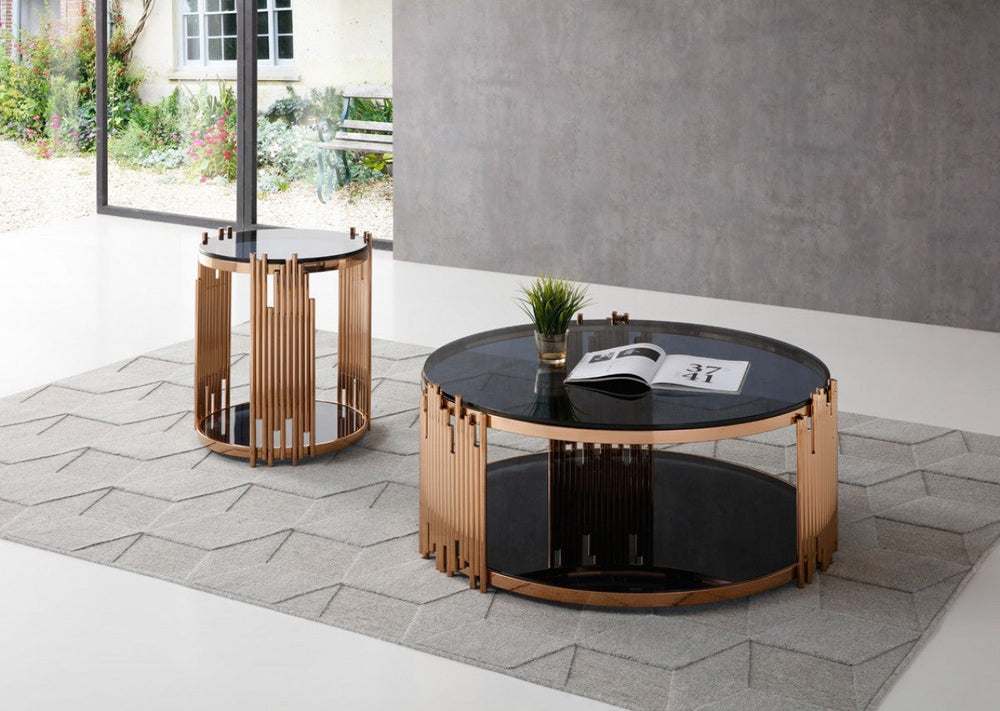 20" Rosegold And Smoked Glass Round End Table With Shelf Image 2