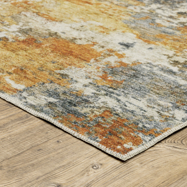 2 X 8 Teal Blue Orange Gold Grey Tan Brown And Beige Abstract Printed Stain Resistant Non Skid Runner Rug Image 2