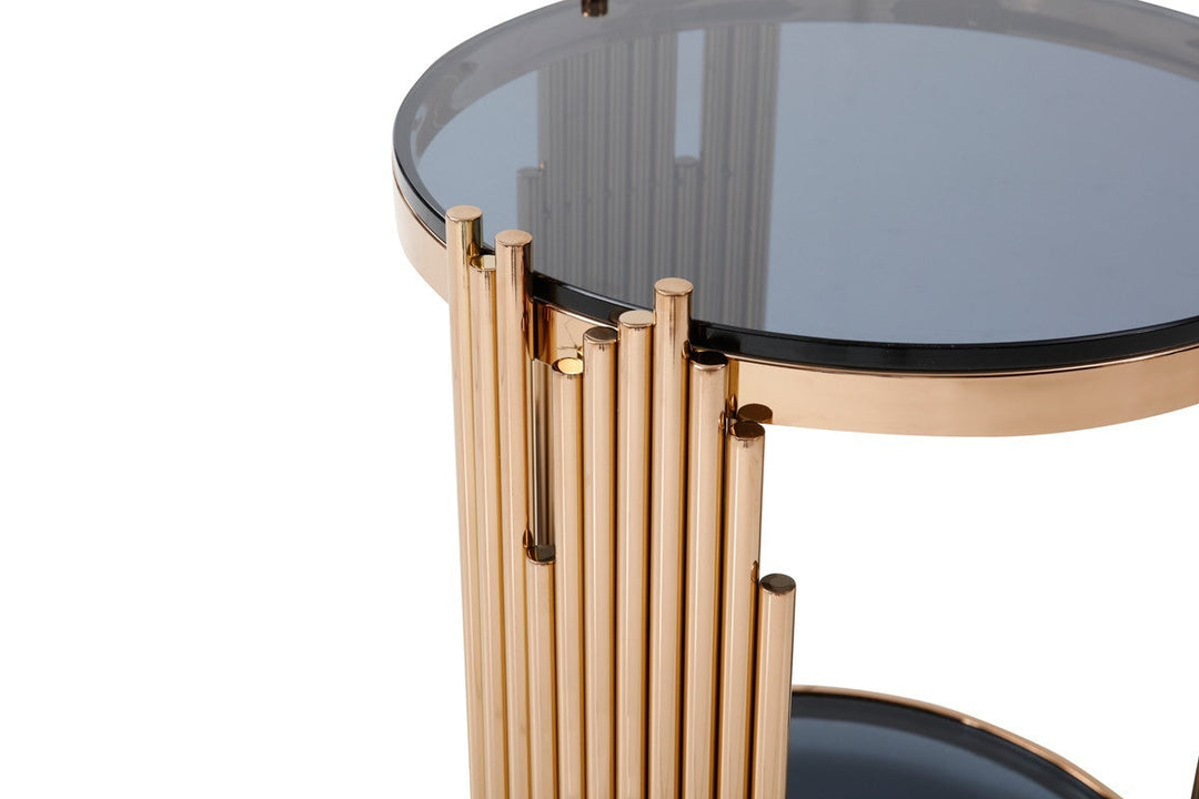 20" Rosegold And Smoked Glass Round End Table With Shelf Image 4