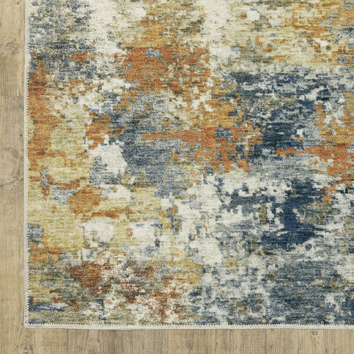 2 X 8 Teal Blue Orange Gold Grey Tan Brown And Beige Abstract Printed Stain Resistant Non Skid Runner Rug Image 7