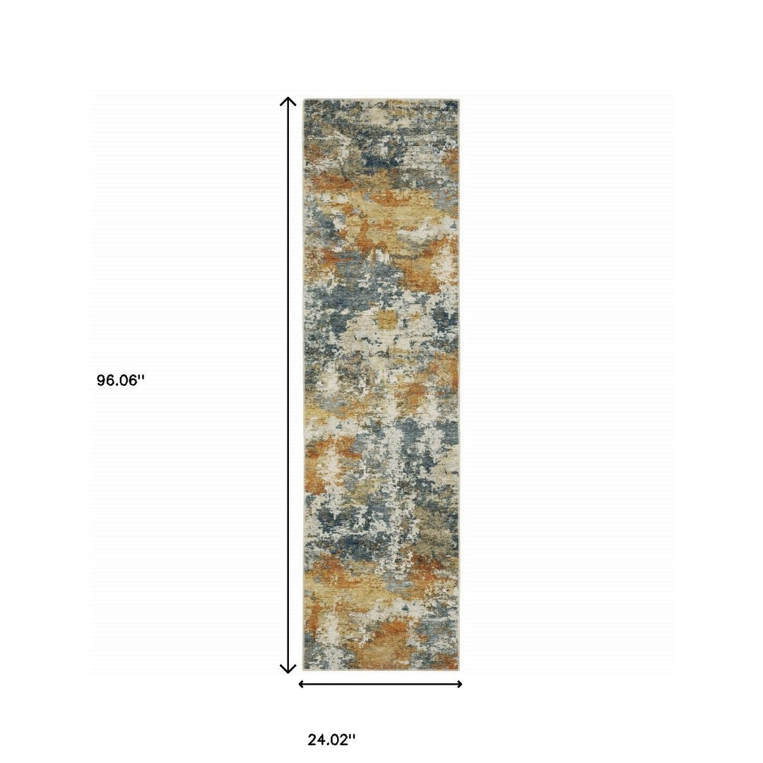 2 X 8 Teal Blue Orange Gold Grey Tan Brown And Beige Abstract Printed Stain Resistant Non Skid Runner Rug Image 10