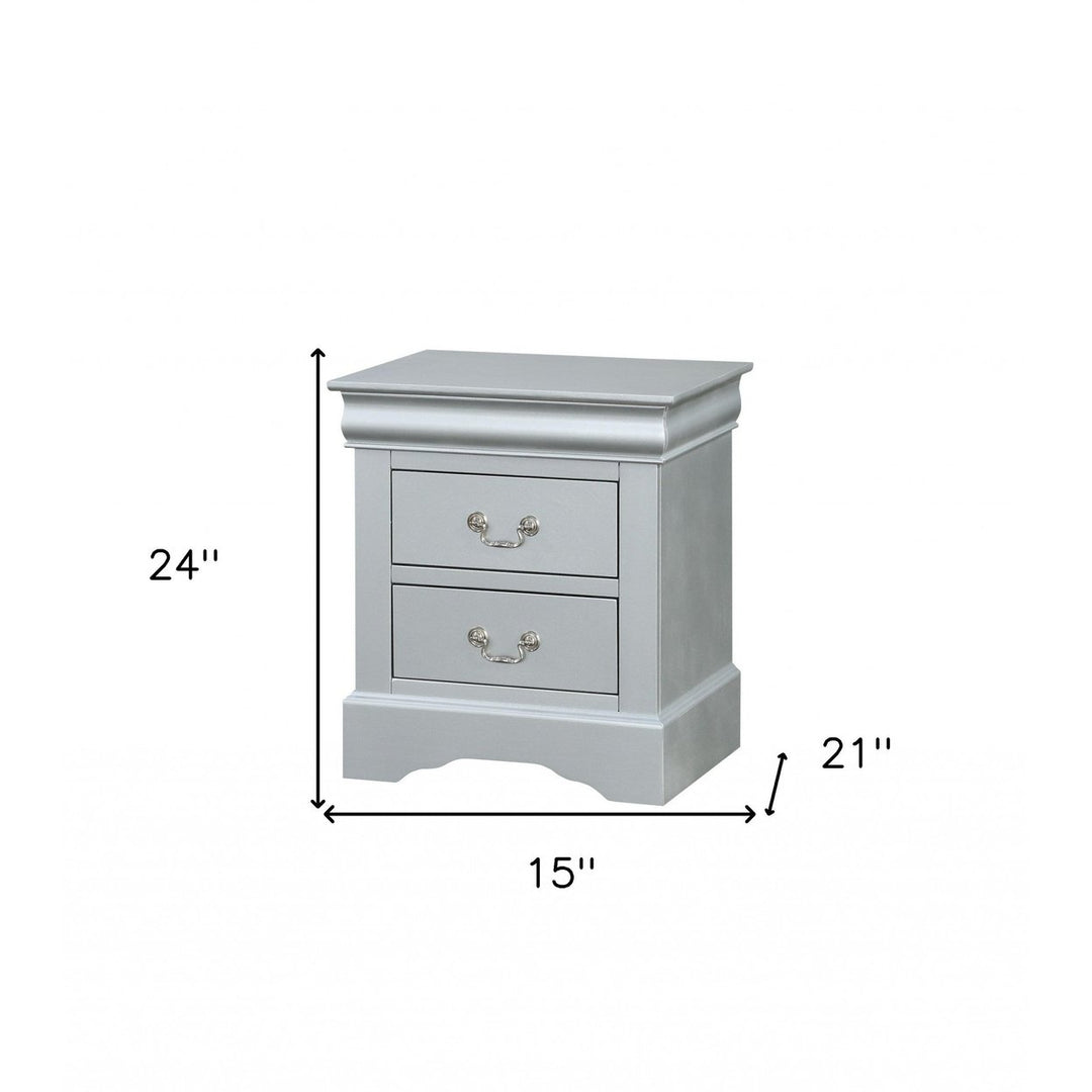 24" Platinum Two Drawers Nightstand Image 4