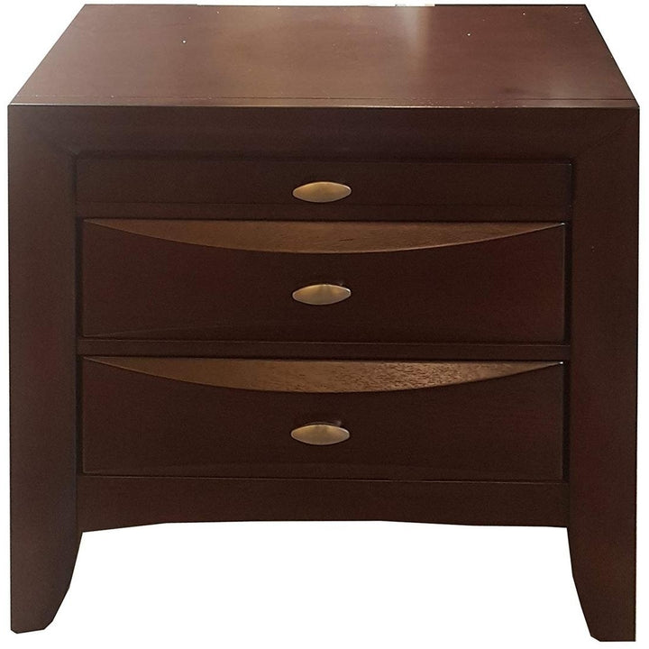 25" Espresso Three Drawers Solid Wood Nightstand Image 4