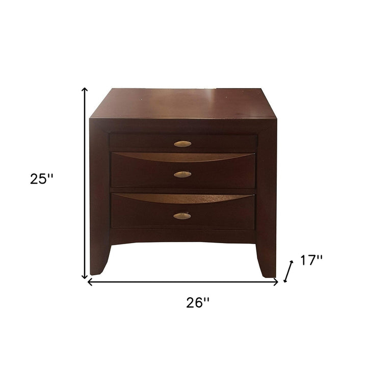 25" Espresso Three Drawers Solid Wood Nightstand Image 5