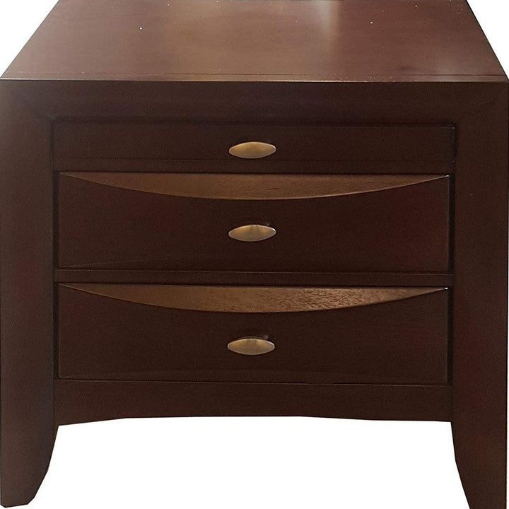 25" Espresso Three Drawers Solid Wood Nightstand Image 7