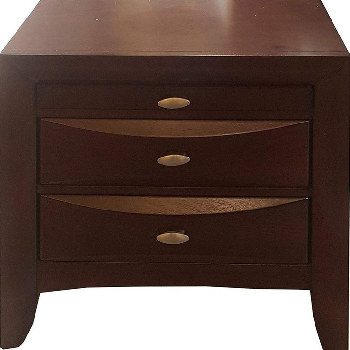 25" Espresso Three Drawers Solid Wood Nightstand Image 1