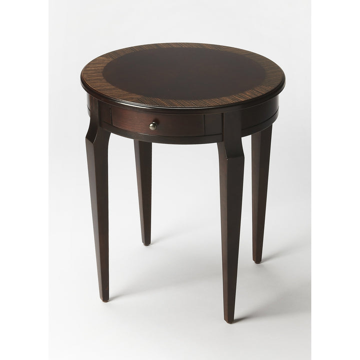 24" Dark Brown Round End Table With Drawer Image 1