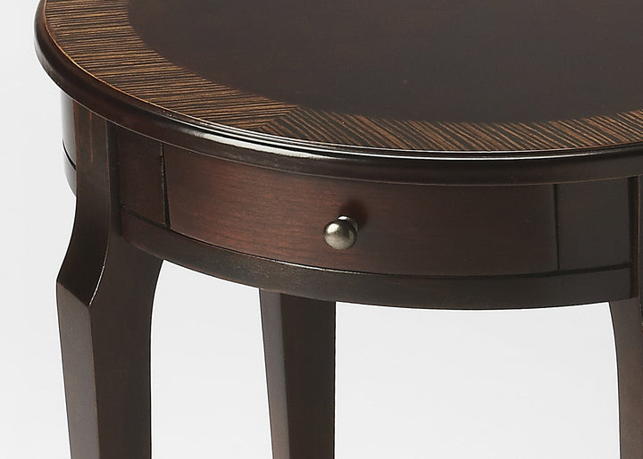 24" Dark Brown Round End Table With Drawer Image 2