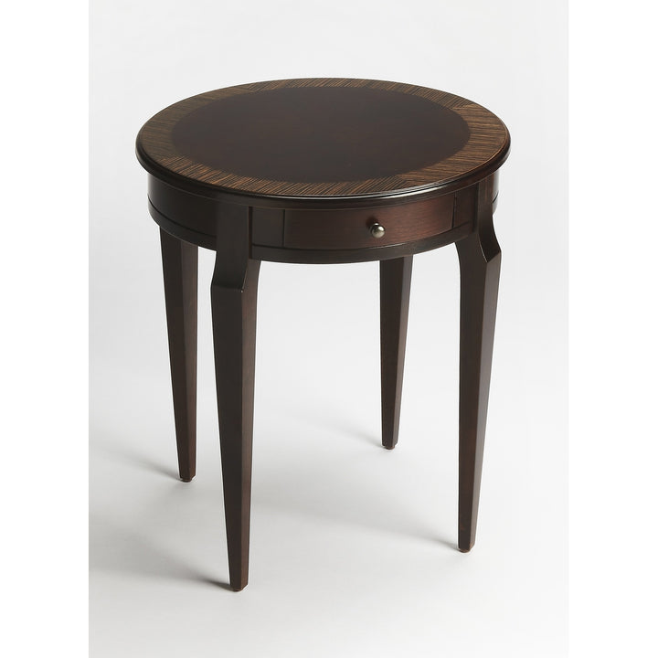 24" Dark Brown Round End Table With Drawer Image 3