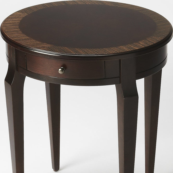 24" Dark Brown Round End Table With Drawer Image 4