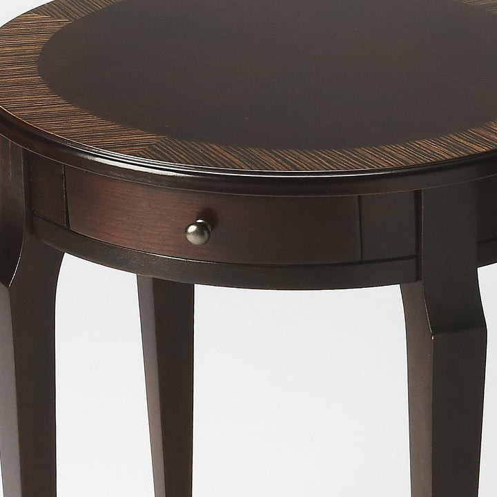 24" Dark Brown Round End Table With Drawer Image 5