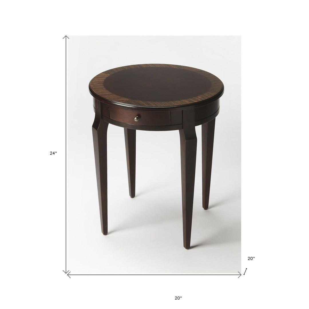 24" Dark Brown Round End Table With Drawer Image 6