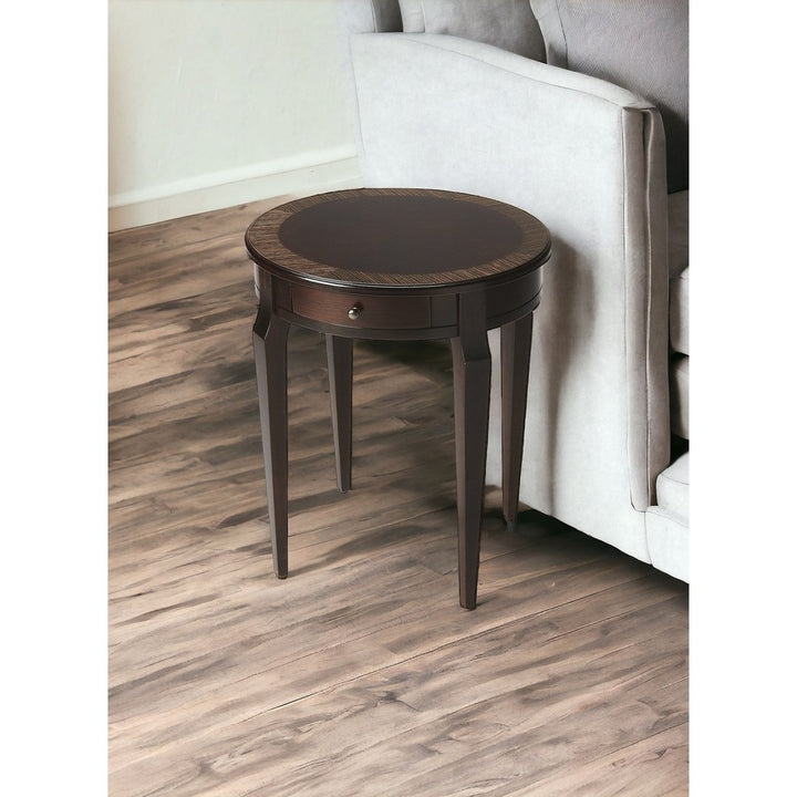 24" Dark Brown Round End Table With Drawer Image 7