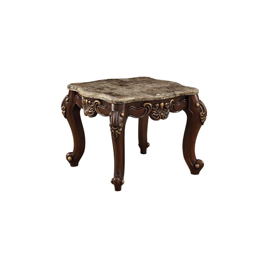 24" Walnut And Marble Marble And Solid Wood Square End Table Image 1