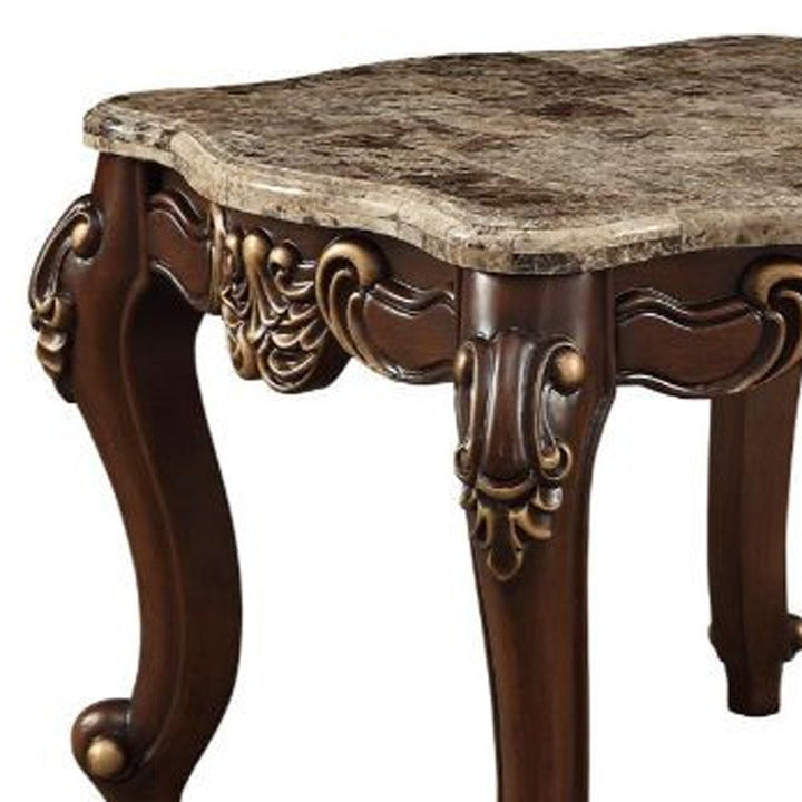 24" Walnut And Marble Marble And Solid Wood Square End Table Image 3