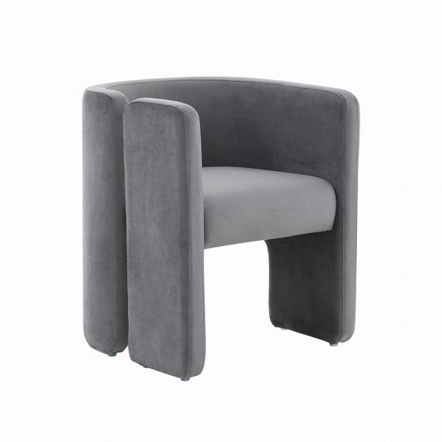 24" Grey Velvet Asymmetrical Base Arm Chair Image 1