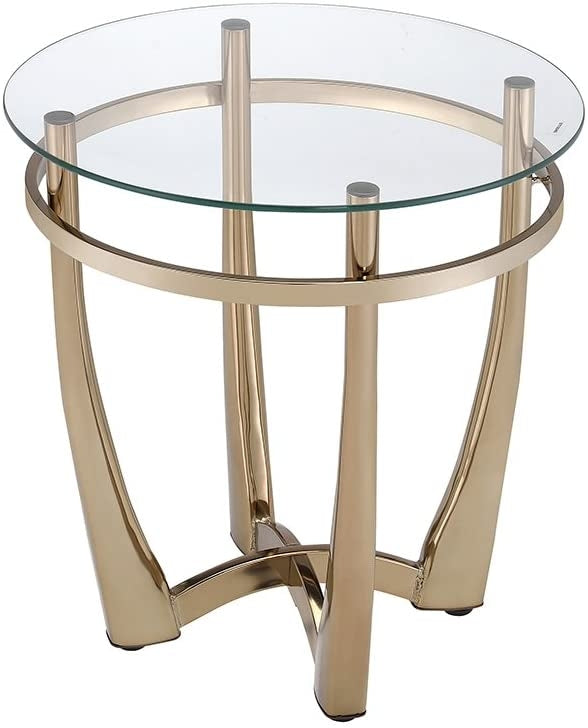 25" Champagne And Clear Glass Round End Table Image 1