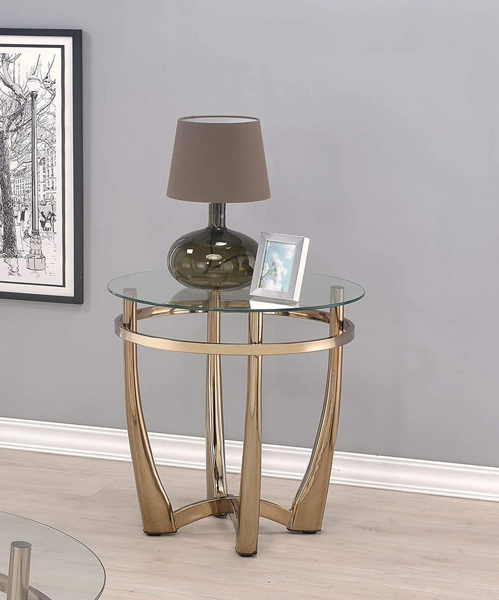 25" Champagne And Clear Glass Round End Table Image 2