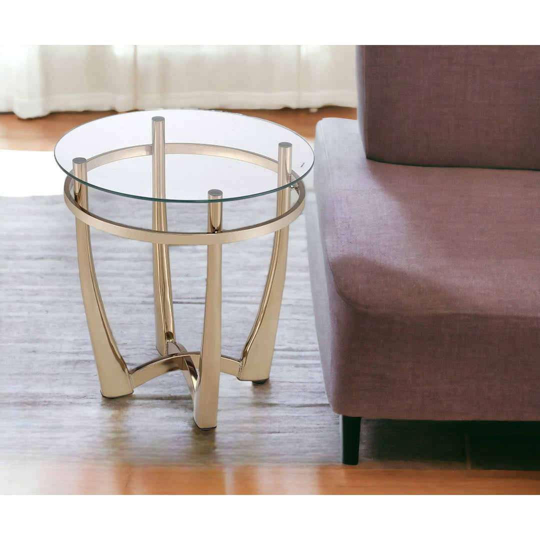 25" Champagne And Clear Glass Round End Table Image 4