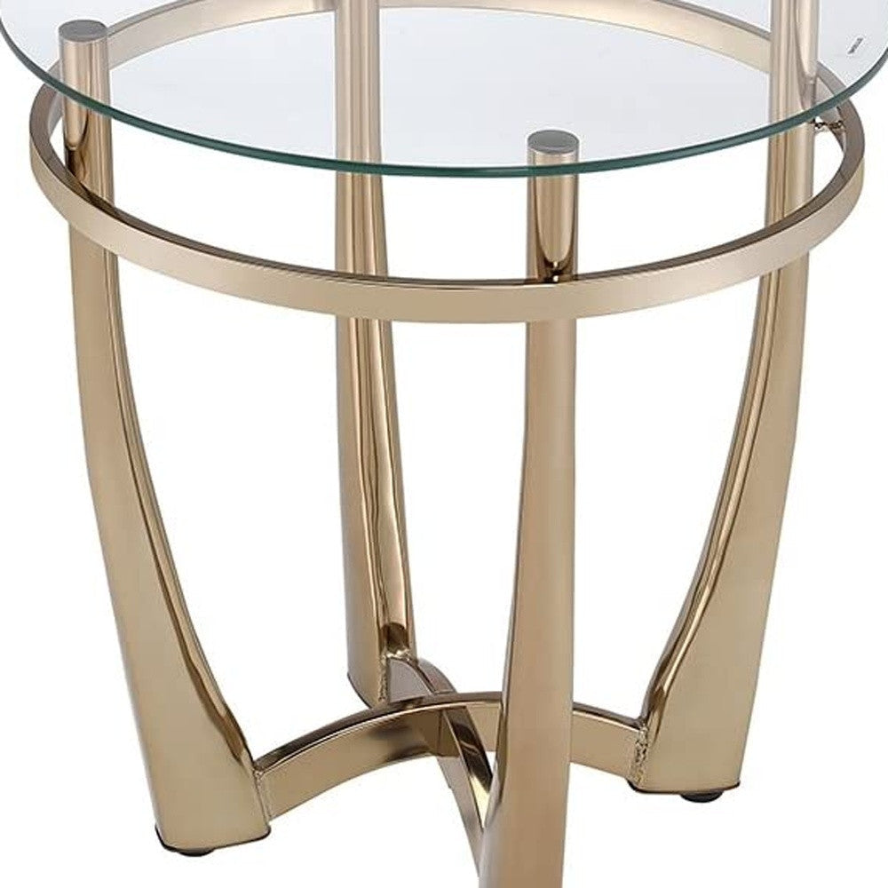 25" Champagne And Clear Glass Round End Table Image 7