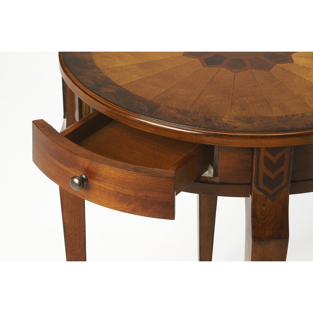 24" Medium Brown And Olive Ash Manufactured Wood Round End Table With Drawer Image 2