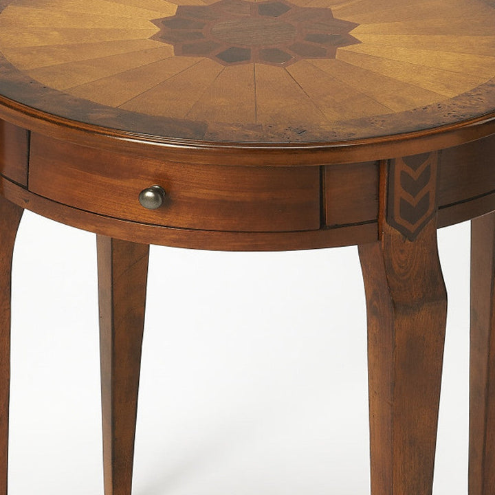 24" Medium Brown And Olive Ash Manufactured Wood Round End Table With Drawer Image 6