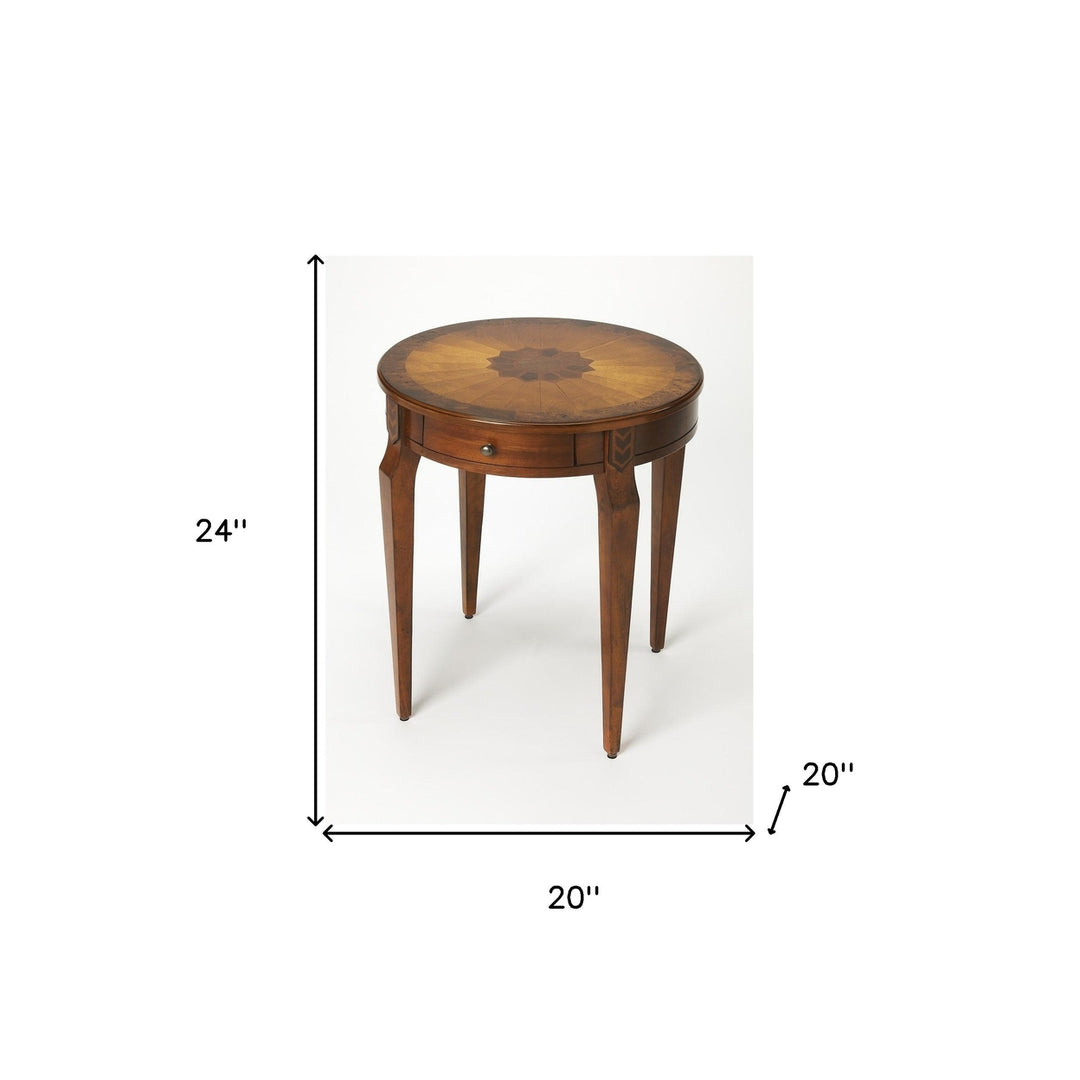 24" Medium Brown And Olive Ash Manufactured Wood Round End Table With Drawer Image 7