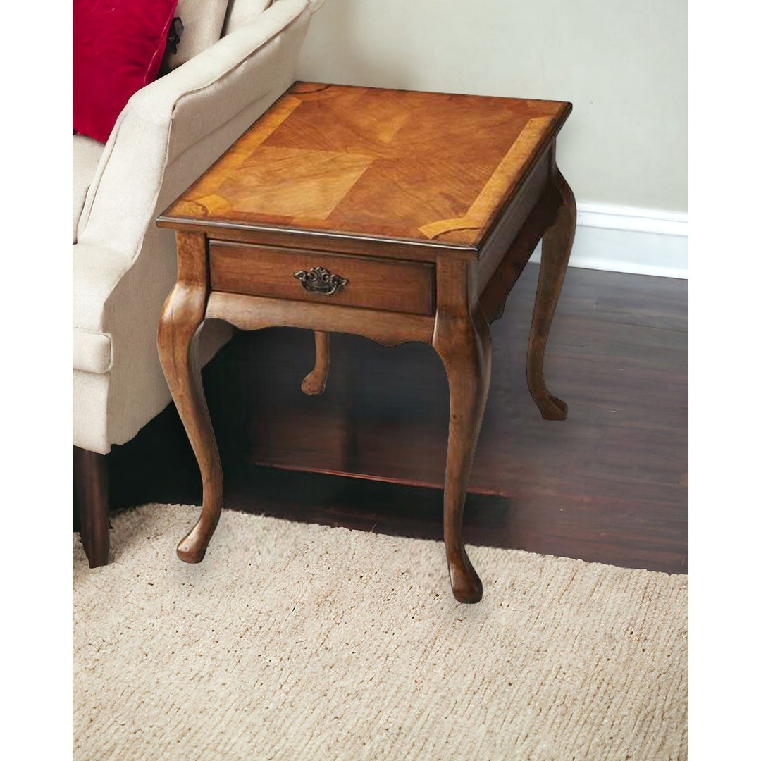 25" Medium Brown Solid and Manufactured Wood End Table With Drawer Image 5