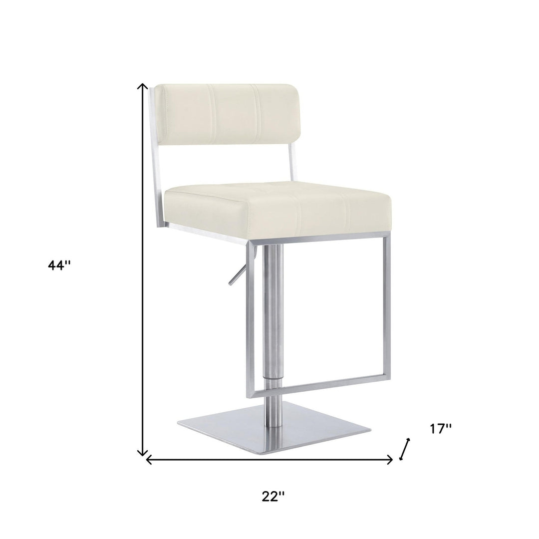 25" White And Silver Faux Leather And Iron Swivel Low Back Adjustable Height Bar Chair Image 11