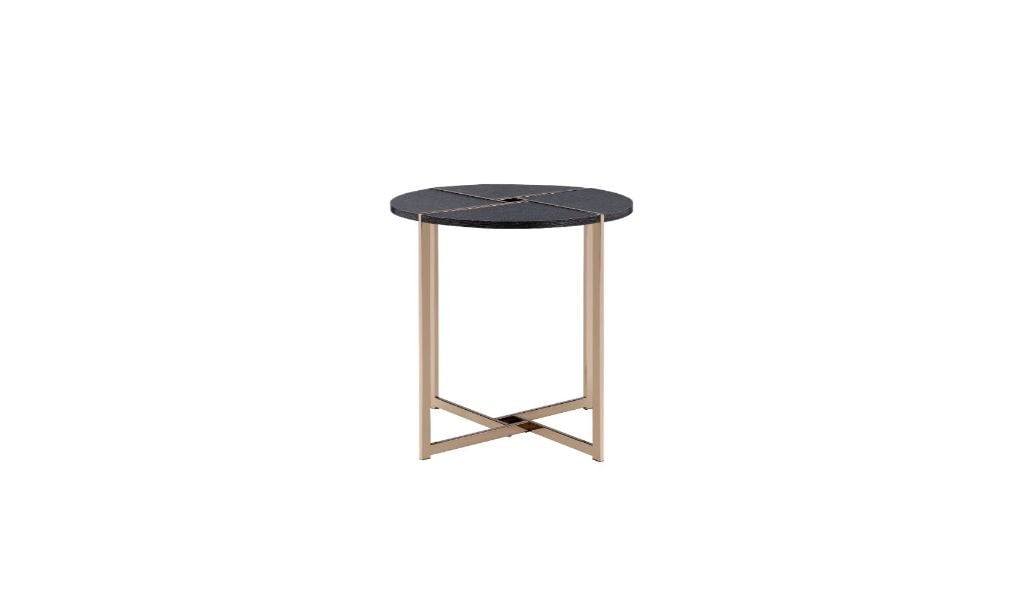 24" Champagne And Black Manufactured Wood And Metal Round End Table Image 1