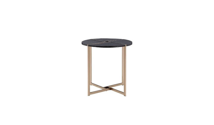 24" Champagne And Black Manufactured Wood And Metal Round End Table Image 1