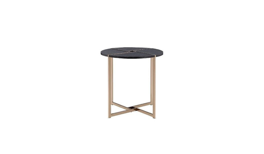 24" Champagne And Black Manufactured Wood And Metal Round End Table Image 1