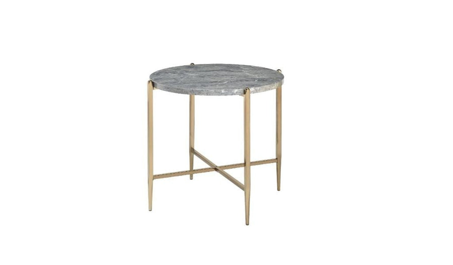 24" Champagne And Light Gray Manufactured Wood And Metal Round End Table Image 1