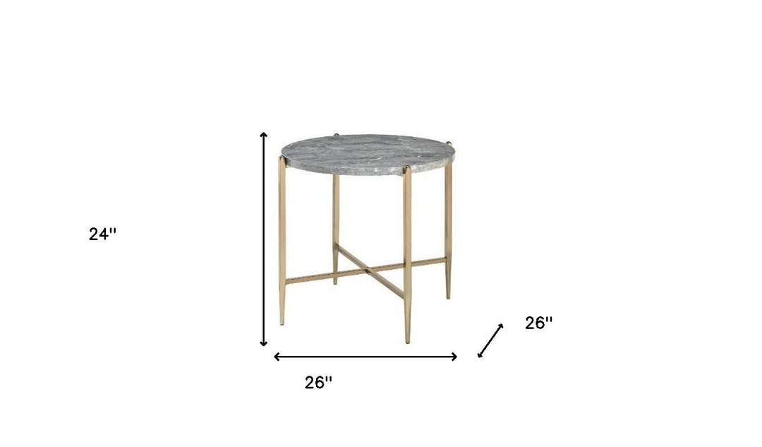 24" Champagne And Light Gray Manufactured Wood And Metal Round End Table Image 2