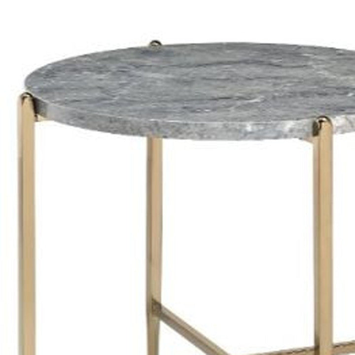 24" Champagne And Light Gray Manufactured Wood And Metal Round End Table Image 3