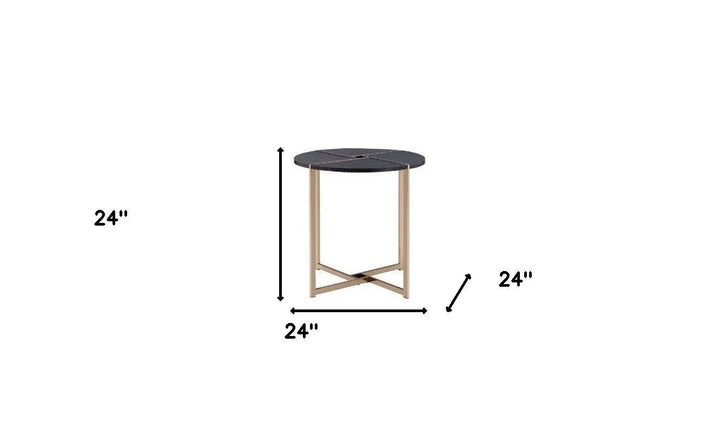 24" Champagne And Black Manufactured Wood And Metal Round End Table Image 2