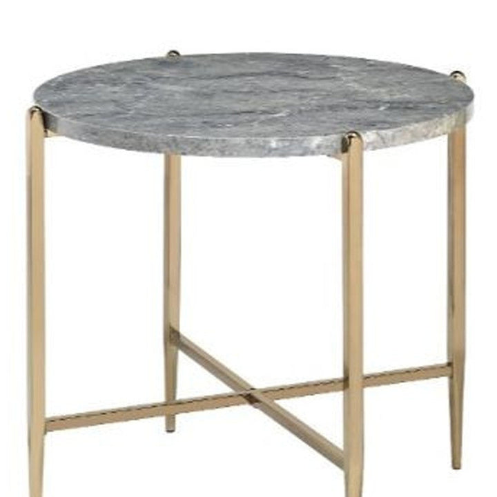 24" Champagne And Light Gray Manufactured Wood And Metal Round End Table Image 4