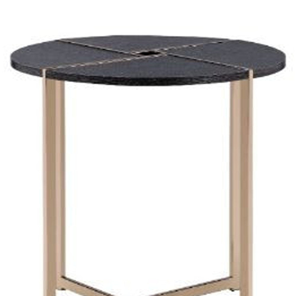 24" Champagne And Black Manufactured Wood And Metal Round End Table Image 4