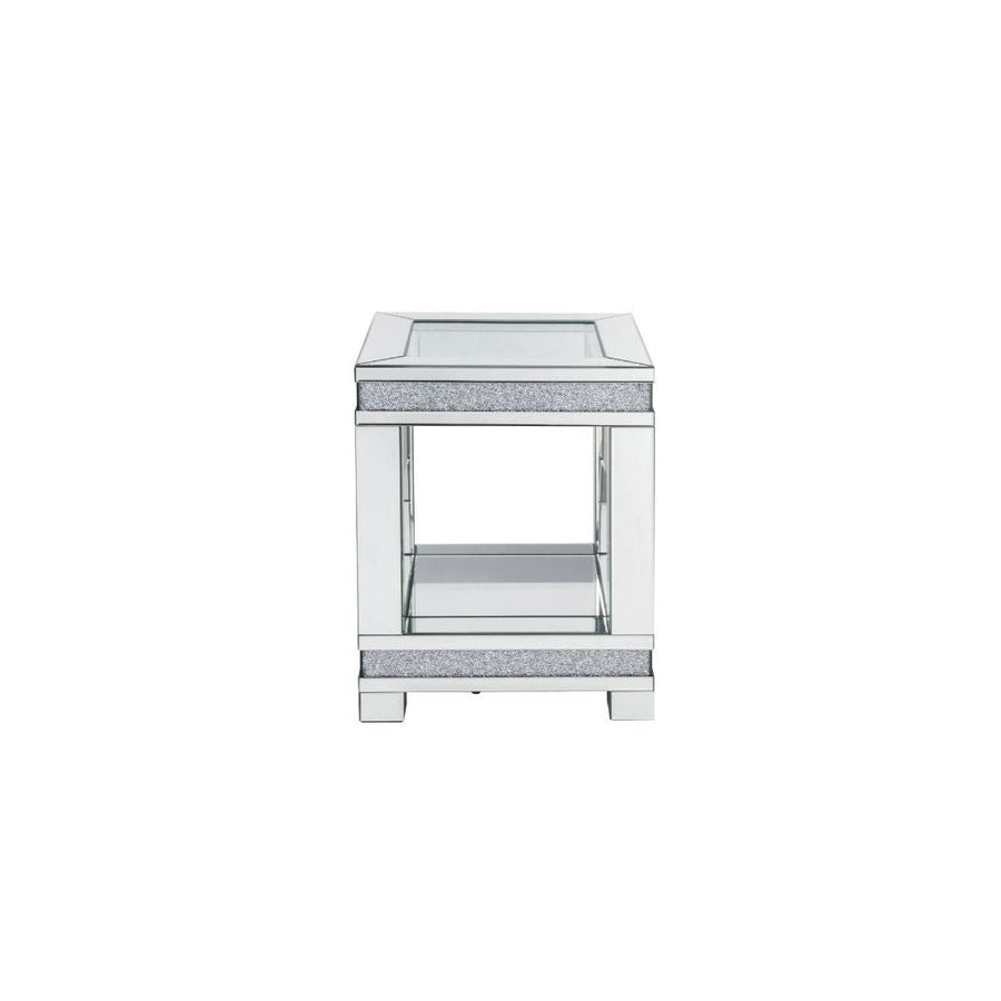 24" Clear Glass Square Mirrored End Table With Shelf Image 1