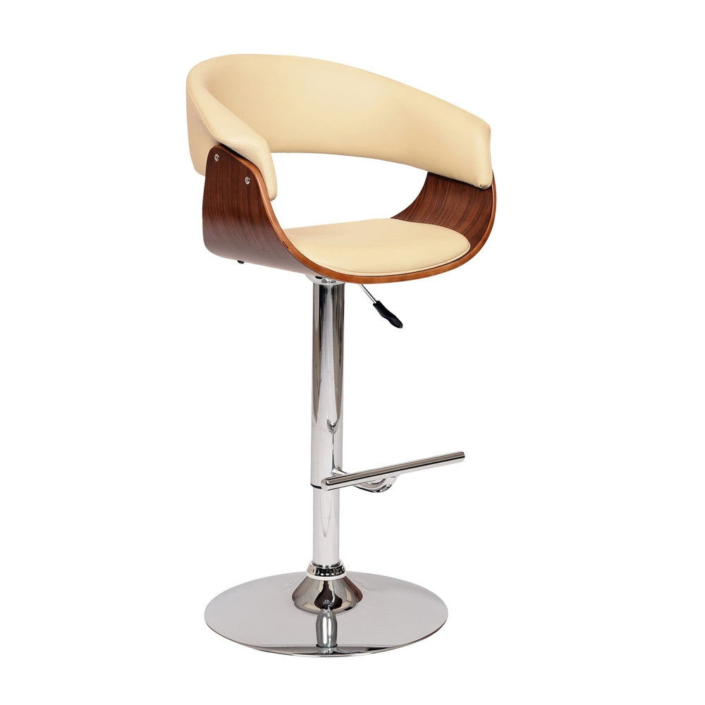 24" Cream And Silver Faux Leather And Solid Wood Swivel Low Back Adjustable Height Bar Chair Image 2