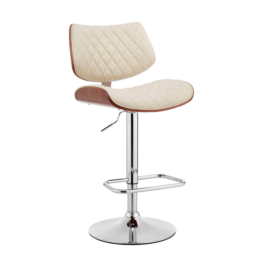 24" Cream And Silver Faux Leather And Iron Swivel Low Back Adjustable Height Bar Chair Image 2