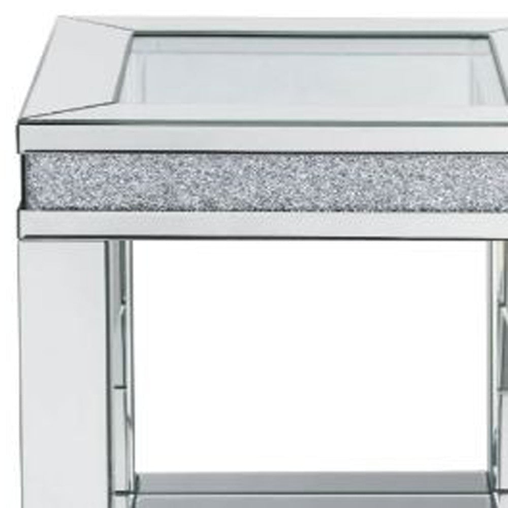 24" Clear Glass Square Mirrored End Table With Shelf Image 3