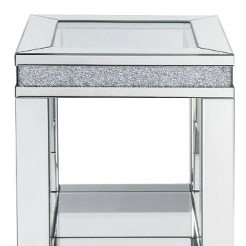 24" Clear Glass Square Mirrored End Table With Shelf Image 4