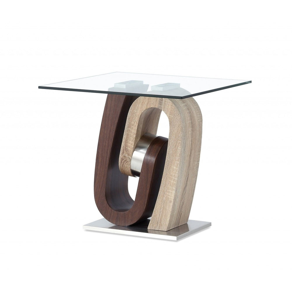 23" Walnut, Oak And Clear Glass Square End Table Image 2