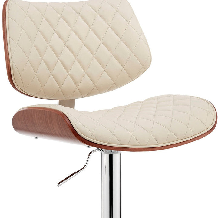 24" Cream And Silver Faux Leather And Iron Swivel Low Back Adjustable Height Bar Chair Image 12