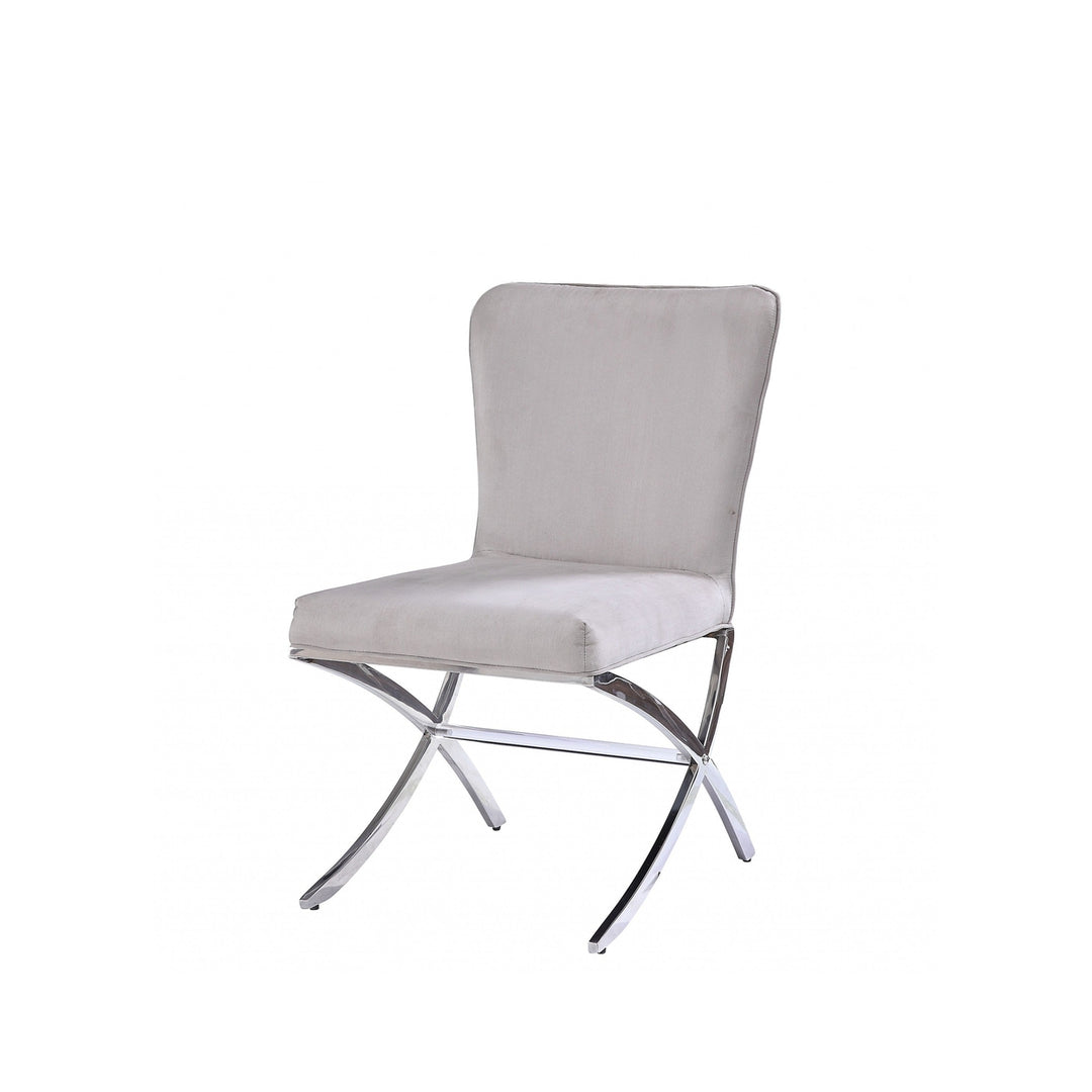 24" Beige Velvet And Silver Parsons Chair Image 1