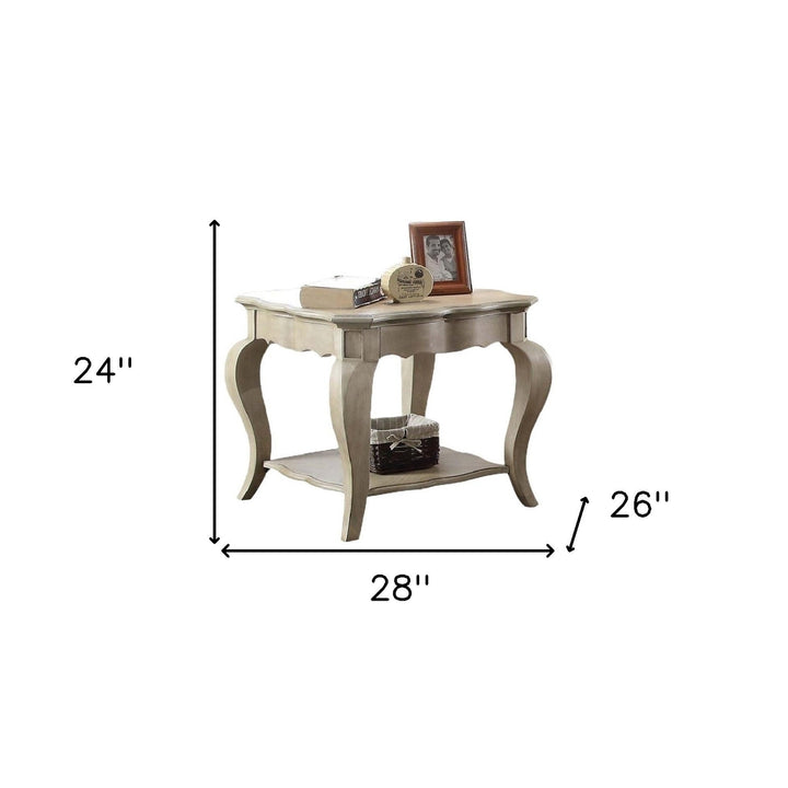 24" Antique Taupe And Clear Glass End Table With Shelf Image 5