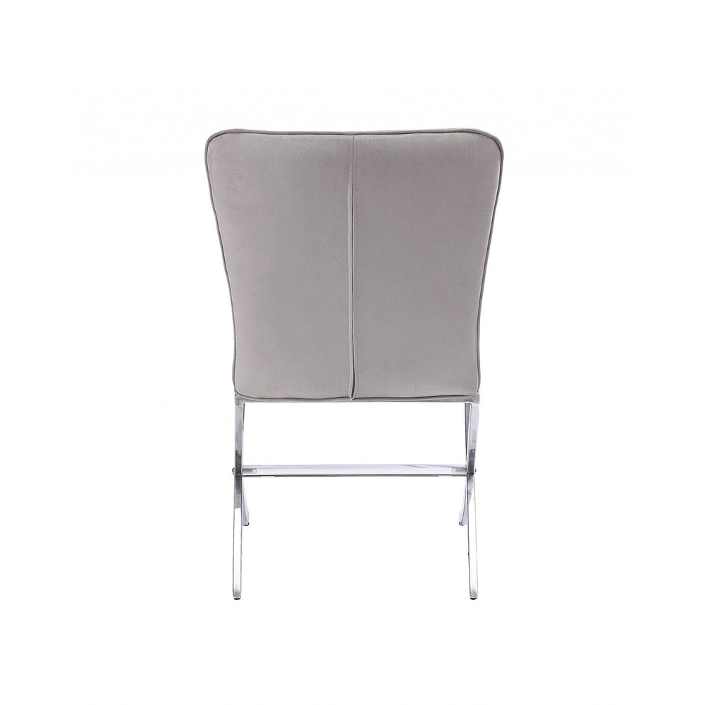 24" Beige Velvet And Silver Parsons Chair Image 2