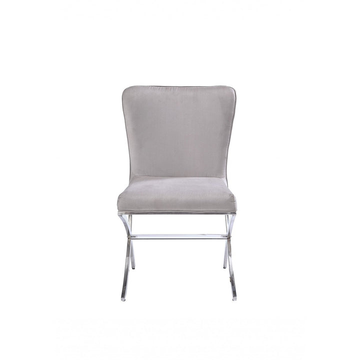 24" Beige Velvet And Silver Parsons Chair Image 3